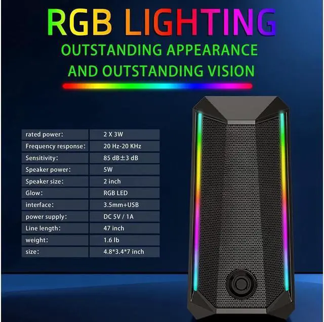 Alt view image 6 of 6 - KEHIPI Computer Speakers, RGB Color LED Light-Emitting Speakers, USB2.0 Channel PC Speakers, Stereo subwoofer Computer Speakers, Suitable for PC MP3 MP4 Mobile Phone Tablet Notebook Desktop Computer