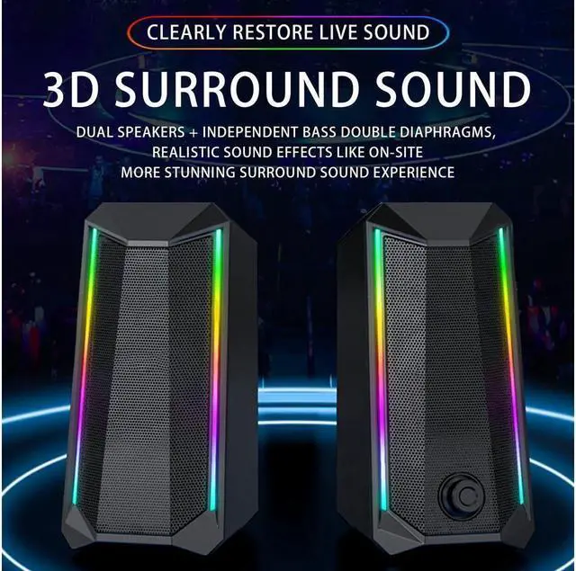 Alt view image 5 of 6 - KEHIPI Computer Speakers, RGB Color LED Light-Emitting Speakers, USB2.0 Channel PC Speakers, Stereo subwoofer Computer Speakers, Suitable for PC MP3 MP4 Mobile Phone Tablet Notebook Desktop Computer