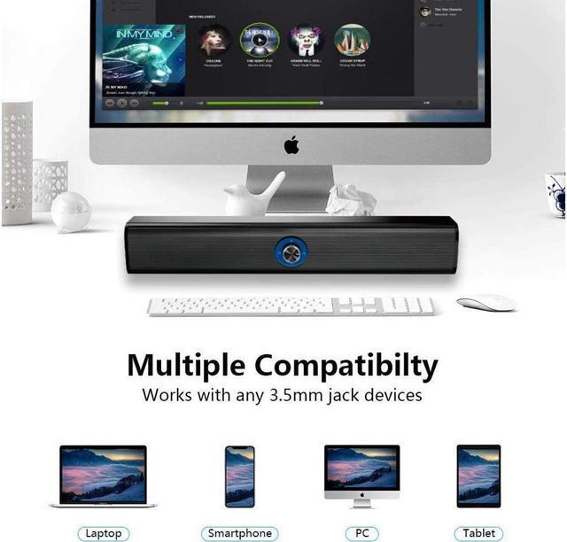 Alt view image 2 of 6 - KEHIPI Computer Speaker, 20W Bluetooth Computer Speaker Built-in Dual Subwoofer, Stereo USB Powered Sound Bar Speaker for Computer Laptop Smartphone Tablet Game Console, Aux Connection