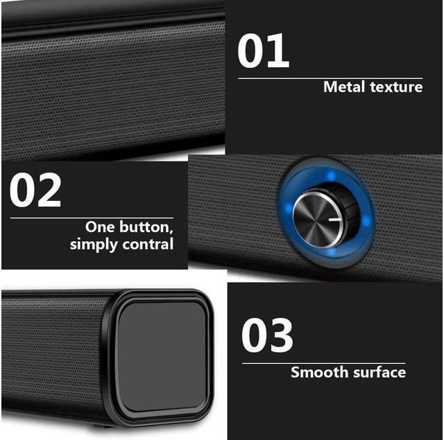 Alt view image 4 of 6 - KEHIPI Computer Speaker, 20W Bluetooth Computer Speaker Built-in Dual Subwoofer, Stereo USB Powered Sound Bar Speaker for Computer Laptop Smartphone Tablet Game Console, Aux Connection