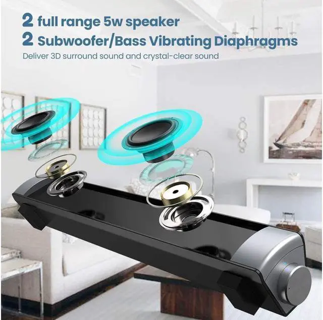 Alt view image 2 of 7 - KEHIPI PC Soundbar,Wired & Wireless Bluetooth BT Computer Speakers with Remote Control,Portable USB Home Theater Stereo Sound Bar for Desktop Laptop TV Cellphone MP4 [RCA, AUX] Black