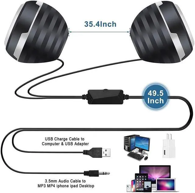 Alt view image 3 of 6 - KEHIPI Stereo Computer Speaker, USB Powered Speaker with Sound, Loud Volume and Enhanced Bass, PC Speaker for Laptop Desktop Computer Cellphones and More