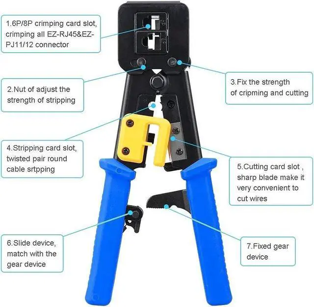 Alt view image 2 of 5 - KEHIPI RJ45 Crimping Tool Ethernet Crimper for Cat6 Cat5 Cat5e RJ45 Pass Through Connectors and RJ12 Ends Comes with 20PCS RJ45 Cat6 Connectors and Replacement Blade
