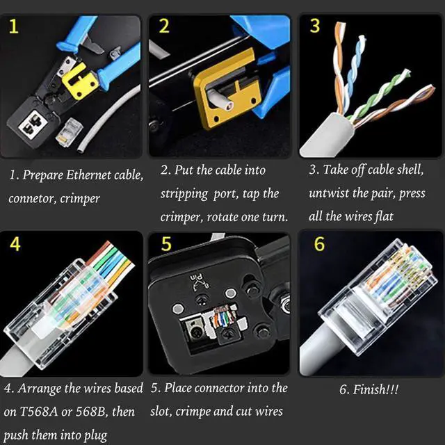 Alt view image 5 of 5 - KEHIPI RJ45 Crimping Tool Ethernet Crimper for Cat6 Cat5 Cat5e RJ45 Pass Through Connectors and RJ12 Ends Comes with 20PCS RJ45 Cat6 Connectors and Replacement Blade