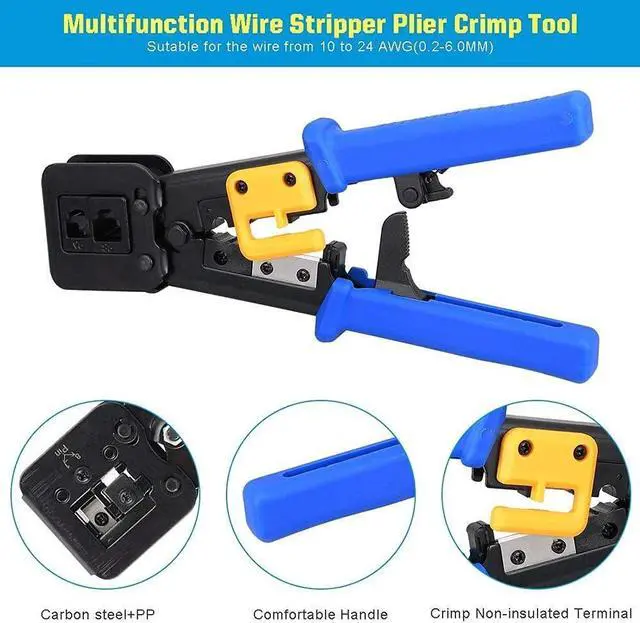 Alt view image 3 of 5 - KEHIPI RJ45 Crimping Tool Ethernet Crimper for Cat6 Cat5 Cat5e RJ45 Pass Through Connectors and RJ12 Ends Comes with 20PCS RJ45 Cat6 Connectors and Replacement Blade
