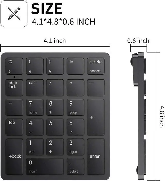 Alt view image 5 of 7 - KEHIPI Bluetooth Number Pad Wireless Numeric Keypad Numpad 26 Keys Portable Mini Financial Accounting Rechargeable Numeric Pad for Laptop Desktop, PC, Surface Pro,Notebook (Black)