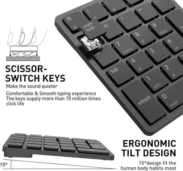 Alt view image 4 of 7 - KEHIPI Bluetooth Number Pad Wireless Numeric Keypad Numpad 26 Keys Portable Mini Financial Accounting Rechargeable Numeric Pad for Laptop Desktop, PC, Surface Pro,Notebook (Black)