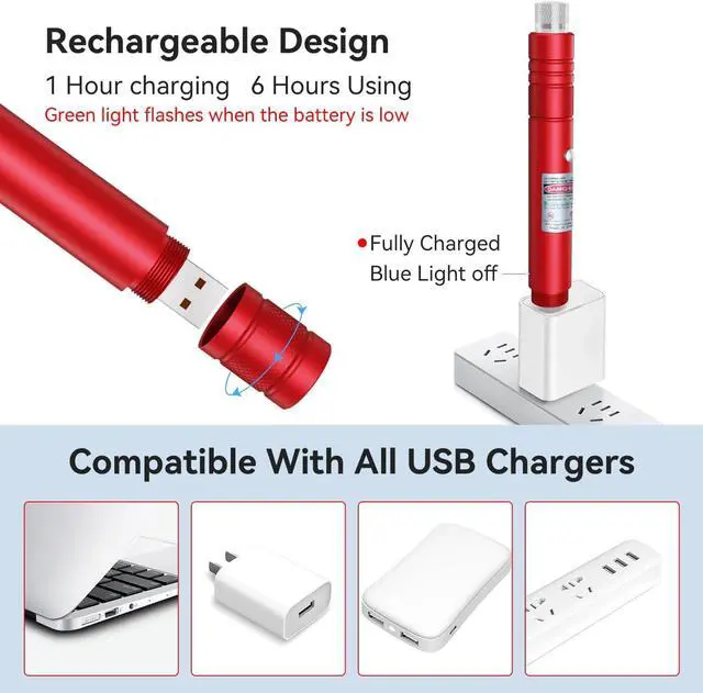 Alt view image 3 of 6 - KEHIPI Rechargeable Green Laser Pointer high Power, Long Range Laser Beam Pen, Strong Laser Pointer for TV LED LCD Screen, Green Laser Light for Dogs Cats Outdoor Hunting Meeting Teaching- Red