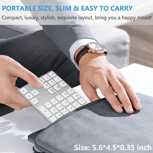 Alt view image 7 of 7 - KEHIPI Bluetooth Number Pad, Aluminum Rechargeable Wireless Numeric Keypad Slim 34-Keys External Numpad Keyboard Data Entry Compatible for Macbook, MacBook Air/Pro, iMac Windows Laptop Surface White