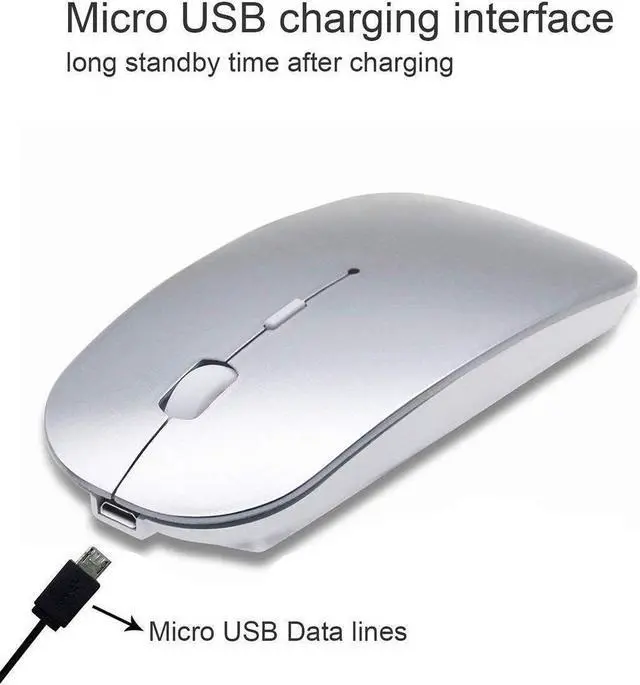 Alt view image 2 of 6 - KEHIPI Rechargeable Wireless Mouse for MacBook Pro/ Air,Bluetooth Mouse for Laptop/PC/Mac/iPad pro/Computer Silver