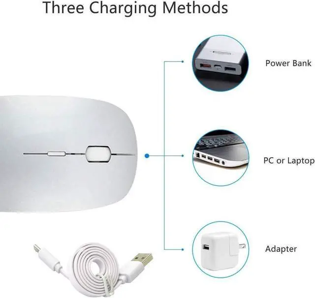 Alt view image 4 of 6 - KEHIPI Rechargeable Wireless Mouse for MacBook Pro/ Air,Bluetooth Mouse for Laptop/PC/Mac/iPad pro/Computer Silver