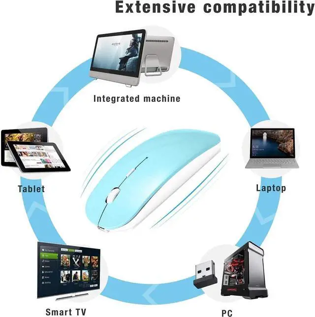 Alt view image 4 of 4 - KEHIPI Rechargeable Wireless Mouse for MacBook Pro/ Air,Bluetooth Mouse for Laptop/PC/Mac/iPad pro/Computer BT blue