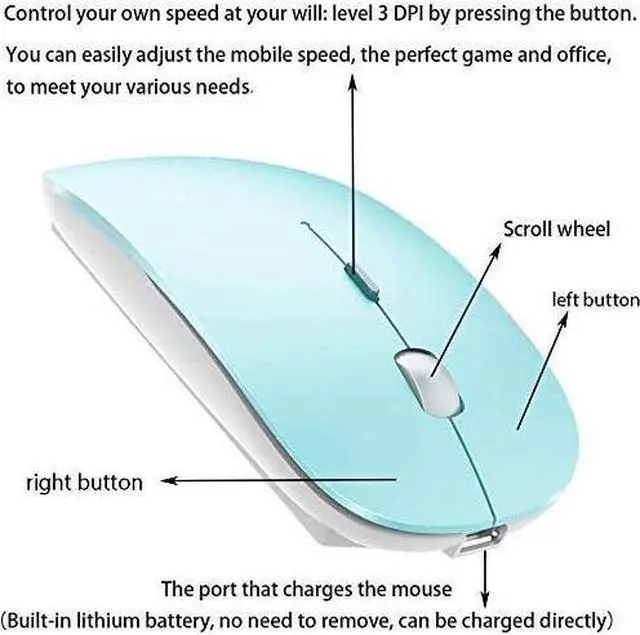Alt view image 3 of 4 - KEHIPI Rechargeable Wireless Mouse for MacBook Pro/ Air,Bluetooth Mouse for Laptop/PC/Mac/iPad pro/Computer BT blue
