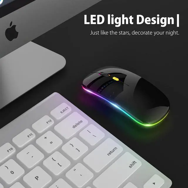 Alt view image 4 of 7 - KEHIPIUpgrade LED Wireless Mouse, Slim Silent Mouse 2.4G Portable Mobile Optical Office Mouse with USB & Type-c Receiver,3 Adjustable DPI Levels for Notebook,PC, Laptop,Computer,MacBook-Bright Black