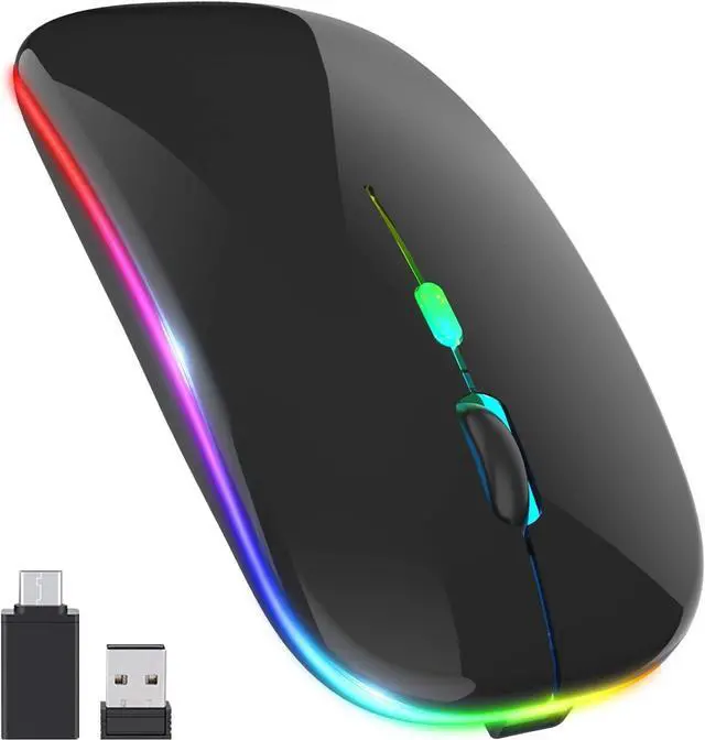 Main image of KEHIPIUpgrade LED Wireless Mouse, Slim Silent Mouse 2.4G Portable Mobile Optical Office Mouse with USB & Type-c Receiver,3 Adjustable DPI Levels for Notebook,PC, Laptop,Computer,MacBook-Bright Black