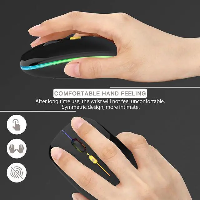 Alt view image 6 of 7 - KEHIPIUpgrade LED Wireless Mouse, Slim Silent Mouse 2.4G Portable Mobile Optical Office Mouse with USB & Type-c Receiver,3 Adjustable DPI Levels for Notebook,PC, Laptop,Computer,MacBook-Bright Black
