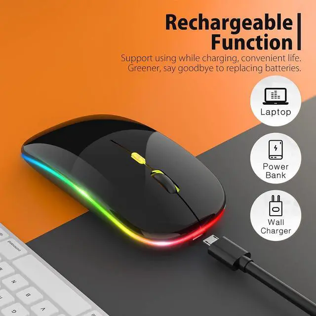 Alt view image 2 of 7 - KEHIPIUpgrade LED Wireless Mouse, Slim Silent Mouse 2.4G Portable Mobile Optical Office Mouse with USB & Type-c Receiver,3 Adjustable DPI Levels for Notebook,PC, Laptop,Computer,MacBook-Bright Black