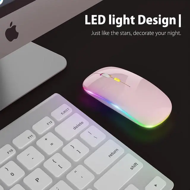 Alt view image 4 of 7 - KEHIPIUpgrade LED Wireless Mouse, Slim Silent Mouse 2.4G Portable Mobile Optical Office Mouse with USB & Type-c Receiver, 3 Adjustable DPI Levels for Notebook, PC, Laptop, Computer, MacBook -Pink