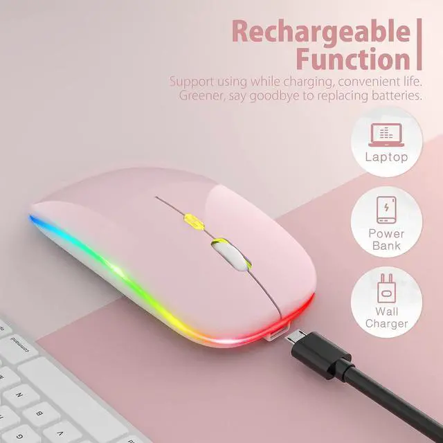 Alt view image 2 of 7 - KEHIPIUpgrade LED Wireless Mouse, Slim Silent Mouse 2.4G Portable Mobile Optical Office Mouse with USB & Type-c Receiver, 3 Adjustable DPI Levels for Notebook, PC, Laptop, Computer, MacBook -Pink
