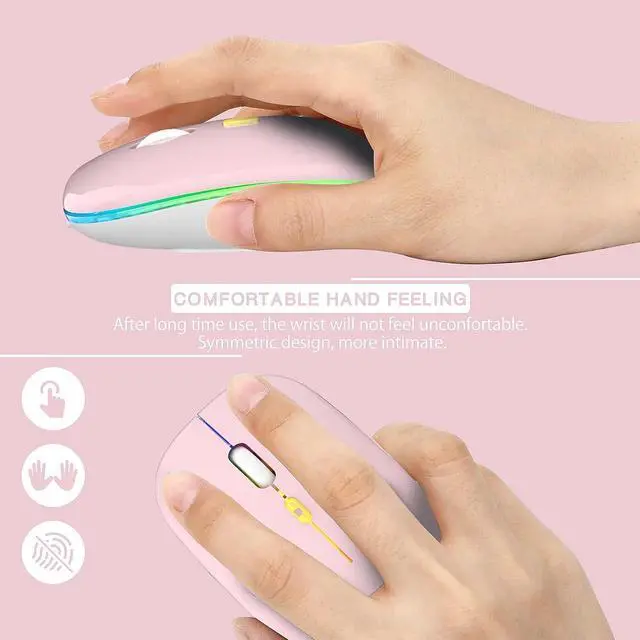 Alt view image 6 of 7 - KEHIPIUpgrade LED Wireless Mouse, Slim Silent Mouse 2.4G Portable Mobile Optical Office Mouse with USB & Type-c Receiver, 3 Adjustable DPI Levels for Notebook, PC, Laptop, Computer, MacBook -Pink