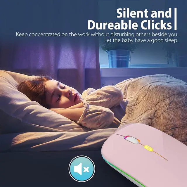 Alt view image 3 of 7 - KEHIPIUpgrade LED Wireless Mouse, Slim Silent Mouse 2.4G Portable Mobile Optical Office Mouse with USB & Type-c Receiver, 3 Adjustable DPI Levels for Notebook, PC, Laptop, Computer, MacBook -Pink
