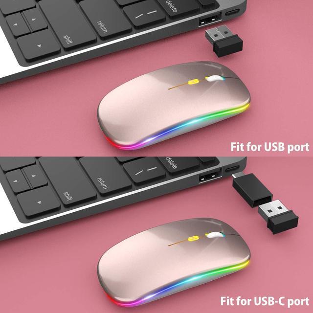 Alt view image 7 of 7 - KEHIPIUpgrade LED Wireless Mouse, Slim Silent Mouse 2.4G Portable Mobile Optical Office Mouse with USB & Type-c Receiver, 3 Adjustable DPI Levels for Notebook, PC, Laptop,Computer,MacBook-rose gold