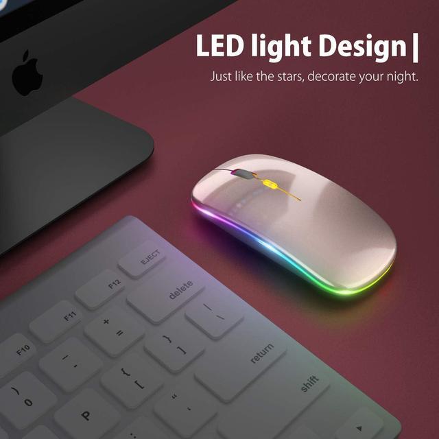 Alt view image 4 of 7 - KEHIPIUpgrade LED Wireless Mouse, Slim Silent Mouse 2.4G Portable Mobile Optical Office Mouse with USB & Type-c Receiver, 3 Adjustable DPI Levels for Notebook, PC, Laptop,Computer,MacBook-rose gold