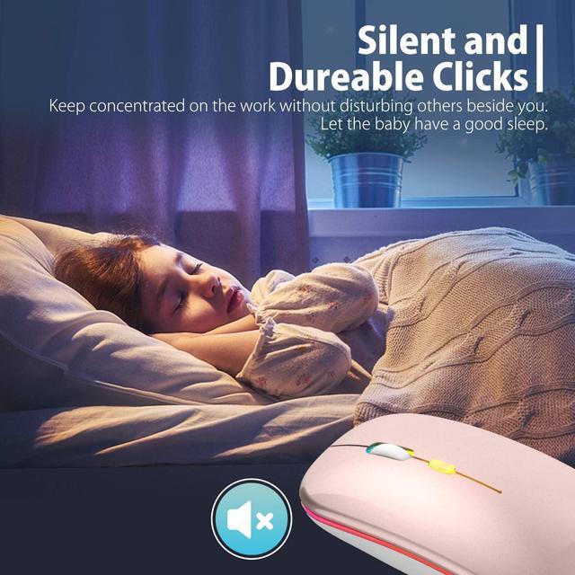 Alt view image 3 of 7 - KEHIPIUpgrade LED Wireless Mouse, Slim Silent Mouse 2.4G Portable Mobile Optical Office Mouse with USB & Type-c Receiver, 3 Adjustable DPI Levels for Notebook, PC, Laptop,Computer,MacBook-rose gold