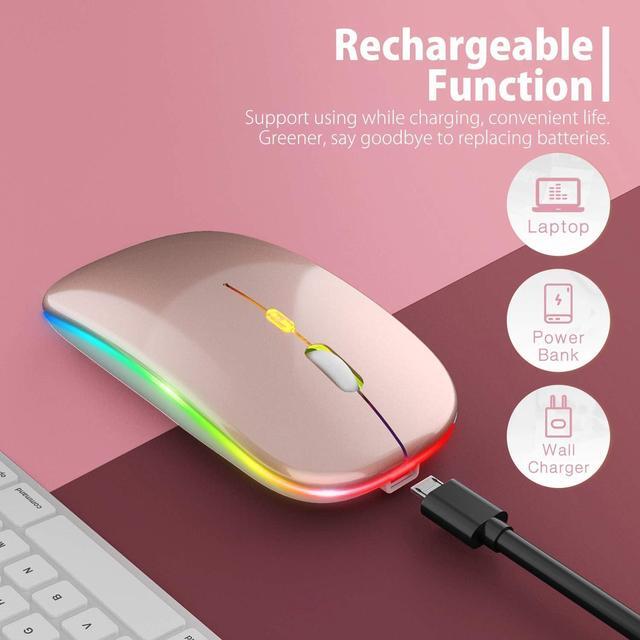 Alt view image 2 of 7 - KEHIPIUpgrade LED Wireless Mouse, Slim Silent Mouse 2.4G Portable Mobile Optical Office Mouse with USB & Type-c Receiver, 3 Adjustable DPI Levels for Notebook, PC, Laptop,Computer,MacBook-rose gold