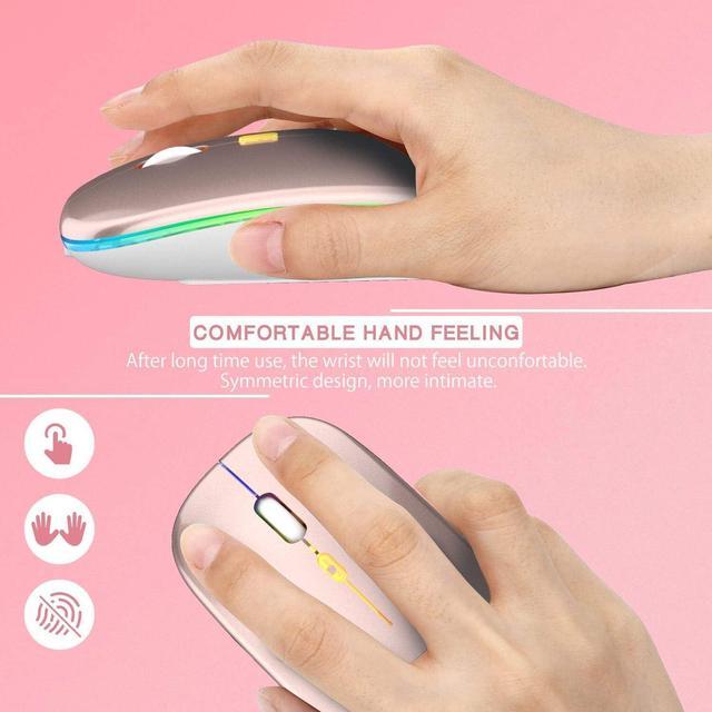 Alt view image 5 of 7 - KEHIPIUpgrade LED Wireless Mouse, Slim Silent Mouse 2.4G Portable Mobile Optical Office Mouse with USB & Type-c Receiver, 3 Adjustable DPI Levels for Notebook, PC, Laptop,Computer,MacBook-rose gold