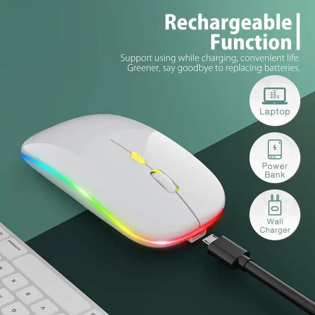 Alt view image 2 of 7 - KEHIPI Upgrade LED Wireless Mouse, Slim Silent Mouse 2.4G Portable Mobile Optical Office Mouse with USB & Type-c Receiver, 3 Adjustable DPI Levels for Notebook, PC, Laptop, Computer, MacBook -White