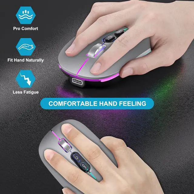Alt view image 5 of 6 - KEHIPIUpgrade LED Wireless Mouse, Slim Silent Mouse 2.4G Portable Mobile Optical Office Mouse with USB & Type-c Receiver, 3 Adjustable DPI Levels for Notebook, PC, Laptop, Computer,MacBook Matt-Gray