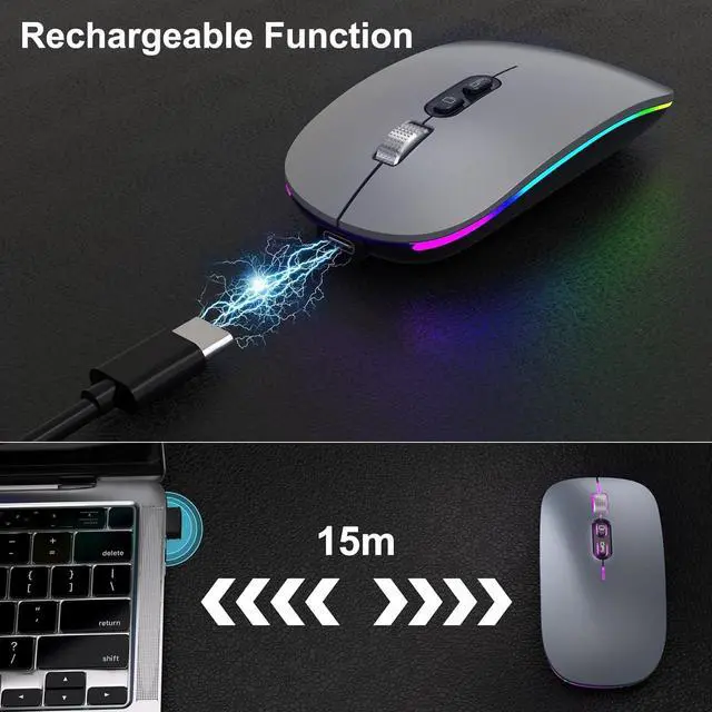 Alt view image 3 of 6 - KEHIPIUpgrade LED Wireless Mouse, Slim Silent Mouse 2.4G Portable Mobile Optical Office Mouse with USB & Type-c Receiver, 3 Adjustable DPI Levels for Notebook, PC, Laptop, Computer,MacBook Matt-Gray