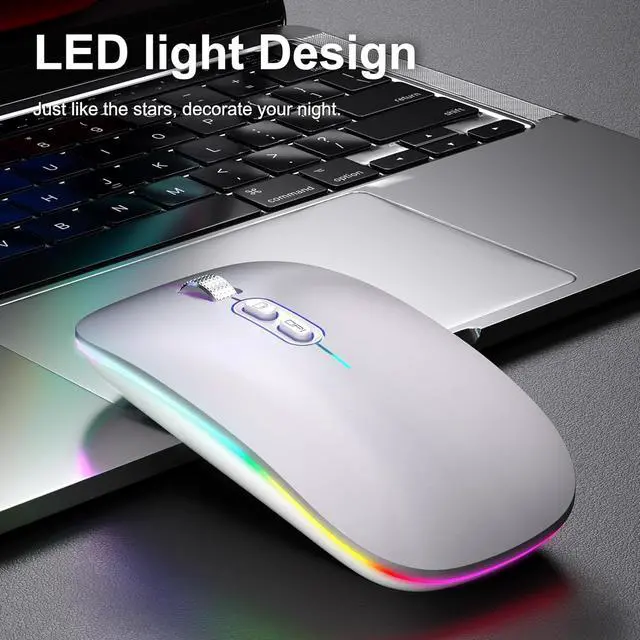 Alt view image 2 of 7 - KEHIPIUpgrade LED Wireless Mouse, Slim Silent Mouse 2.4G Portable Mobile Optical Office Mouse with USB & Type-c Receiver, 3 Adjustable DPI Levels for Notebook,PC, Laptop,Computer,MacBook-Matt Silver