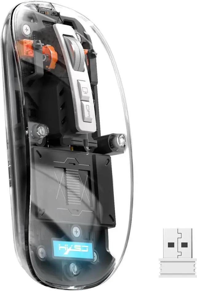 Alt view image 7 of 7 - KEHIPI Wireless Bluetooth5.1&2.4G Mini Lightweight Mouse,Transparent Clear Cool,Rechargeable Silent Computer Mice,Nano USB C Receiver,LED Battery Magic Silm for Office/PC/Mac/Laptop/Apple/ipad(Grey)