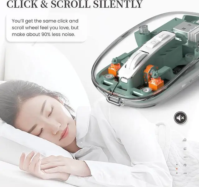 Alt view image 5 of 7 - KEHIPI Wireless Bluetooth5.1&2.4G Mini Lightweight Mouse,Transparent Clear Cool,Rechargeable Silent Computer Mice,Nano USB C Receiver,LED Battery Magic Silm for Office/PC/Mac/Laptop/Apple/ipad(Green)