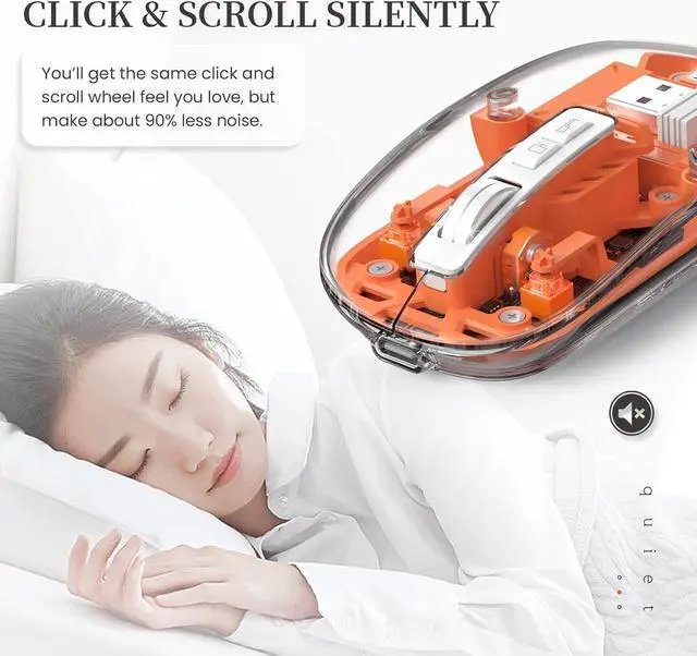 Alt view image 5 of 7 - KEHIPI Wireless Bluetooth5.1&2.4G Mini Lightweight Mouse,Transparent Clear Cool,Rechargeable Silent Computer Mice,Nano USB C Receiver,LED Battery Magic Silm for Office/PC/Mac/Laptop/Apple/ipad(Orang)