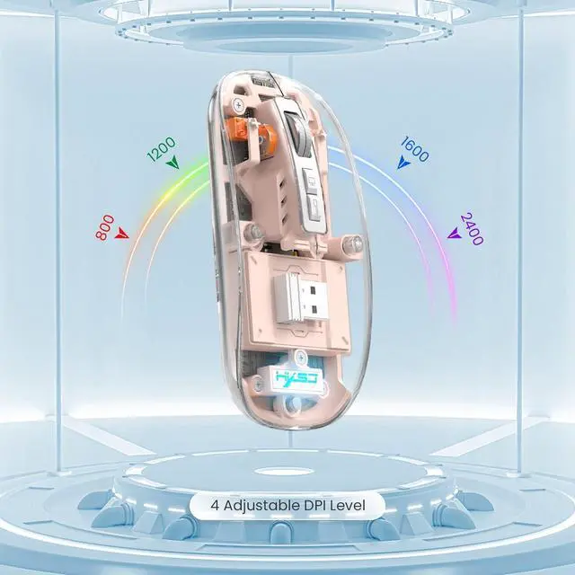 Alt view image 7 of 7 - KEHIPI Wireless Bluetooth5.1&2.4G Mini Lightweight Mouse,Transparent Clear Cool,Rechargeable Silent Computer Mice,Nano USB C Receiver,LED Battery Magic Silm for Office/PC/Mac/Laptop/Apple/ipad(Pink)