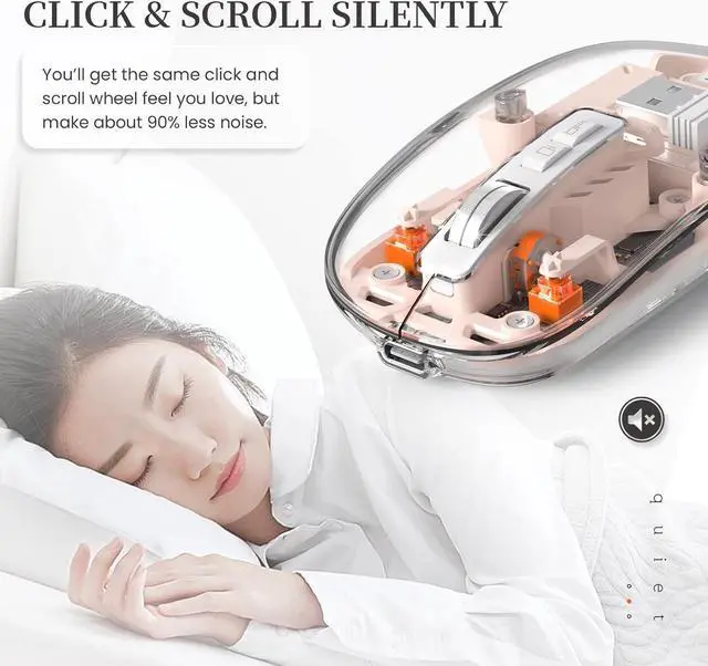 Alt view image 4 of 7 - KEHIPI Wireless Bluetooth5.1&2.4G Mini Lightweight Mouse,Transparent Clear Cool,Rechargeable Silent Computer Mice,Nano USB C Receiver,LED Battery Magic Silm for Office/PC/Mac/Laptop/Apple/ipad(Pink)