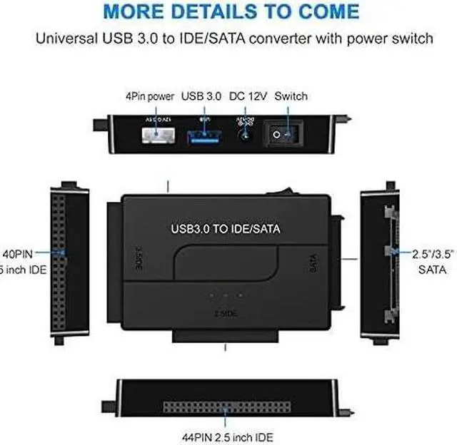 Alt view image 3 of 7 - KEHIPI USB 3.0 to SATA IDE Hard Drive Reader, YINNCEEN External Hard Drive Ultra Recovery Converter Universal Hard Drive Adapter Kit for 2.5/3.5 HDD/SSD Hard Drive Disk, Include 12V/2A Power Adapter