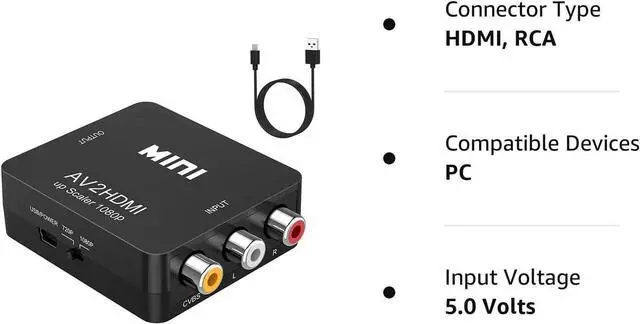Alt view image 7 of 7 - KEHIPI RCA to HDMI,AV to HDMI Converter, 1080P Mini RCA Composite CVBS Video Audio Converter Adapter Supporting PAL/NTSC for TV/PC/ PS3/ STB/Xbox VHS/VCR/Blue-Ray DVD Players