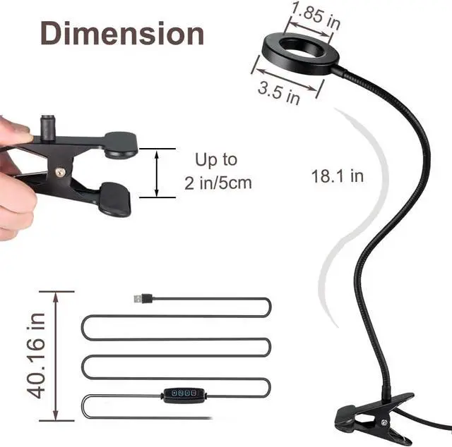 Alt view image 6 of 7 - KEHIPI Clip on Desk/Ring Light with Clamp for Video Conference Lighting, Computer Webcam, USB LED Laptop Light for Zoom Meetings Reading with 3 Color 10 Dimming Level