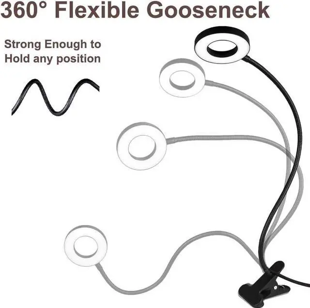 Alt view image 3 of 7 - KEHIPI Clip on Desk/Ring Light with Clamp for Video Conference Lighting, Computer Webcam, USB LED Laptop Light for Zoom Meetings Reading with 3 Color 10 Dimming Level