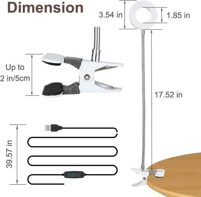 Alt view image 6 of 7 - KEHIPI Clip on Desk/Ring Light with Clamp for Video Conference Lighting, Computer Webcam, USB LED Laptop Light for Zoom Meetings Reading with 3 Color 10 Dimming Level Silvery