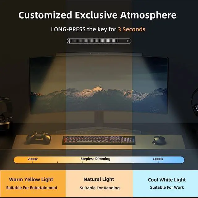 Alt view image 2 of 7 - KEHIPI Curved Monitor Light Bar for Curved Monitor,E-Reading LED Monitor Light with 3 Color Temperature Modes Stepless Dimming,Monitor Lamp with USB Powered for Work and Office