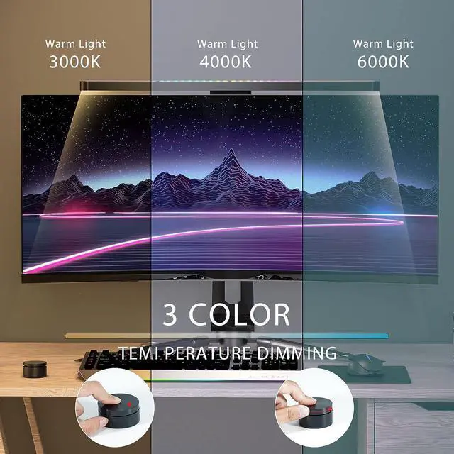 Alt view image 2 of 7 - KEHIPI Curved Monitor Light Bar for Curved Monitor,Monitor Lights with Wireless Remote Control,Computer Light with Stepless Dimming,Monitor Lamp Carry 3 Modes RGB Backlight for Gaming