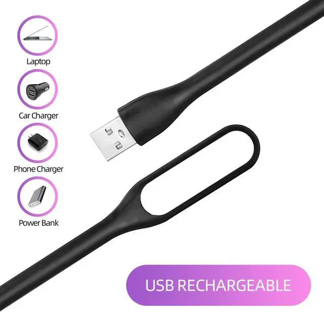 Alt view image 3 of 6 - KEHIPI USB LED Light Lamp for Power Bank (10 PCS) Portable Eye Care Mini Night Light with Flexible Arm, USB Gooseneck Reading Lamps Book Light,Compatible for Desktop, Notebook Laptop (10-Black)