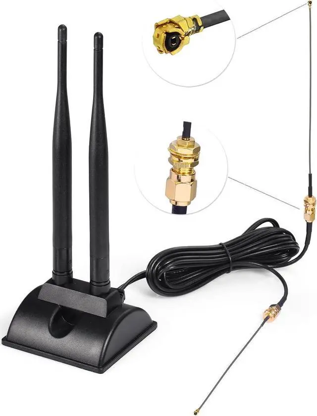 Alt view image 2 of 7 - KEHIPI 2.4GHz 5GHz Dual Band WiFi Antenna RP-SMA Male Antenna + IPEX U.FL to RP-SMA Female Cable 6 inch (2-Pack) for Mini PCIe Network Card USB WiFi Adapter Wireless Router Hotspot