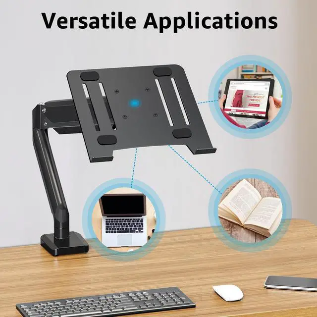 Alt view image 7 of 7 - KEHIPI Laptop Arm Mount for Desk Holds 3.3-17.6lbs, Single Laptop Computer Desk Mount for 13-17 Inch Notebook Fully Adjustable Laptop Tray Stand with Gas Spring Arm, with Clamp/Grommet Base