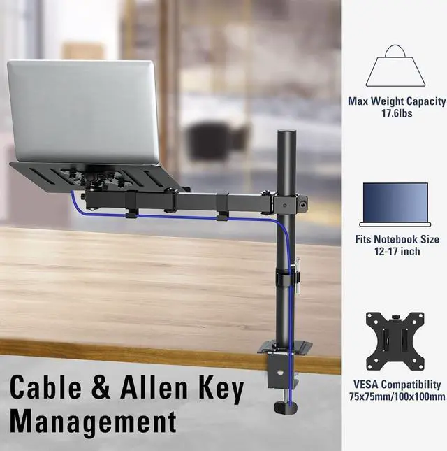 Alt view image 4 of 6 - KEHIPI Single Laptop Tray Desk Mount for 13-17 Inch Laptop Notebook, Fully Adjustable Laptop Arm, Full Motion Laptop Stand, Holds up to 17.6lbs, with Clamp/Grommet Mounting